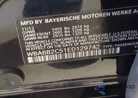 2014 BMW 650I Gran Coupe from USA, damaged, VIN WBA6B2C51ED129742